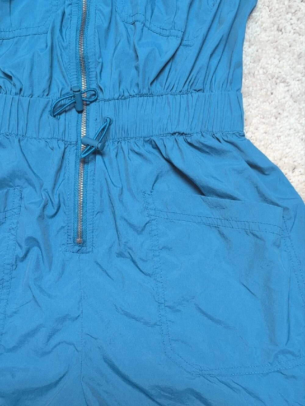 Free People Teal Utility Romper with Pockets - Picture 3 of 7
